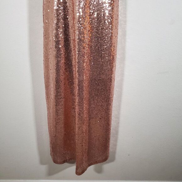 Francesca's Collections Dress Small Gold Sequined Maxi Madeline Gown Gala Prom - Picture 4 of 14